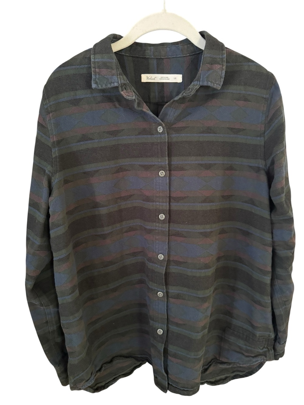 Woolrich Geometric Jacquard Cotton Button Down Shirt Large Fall Winter Casual